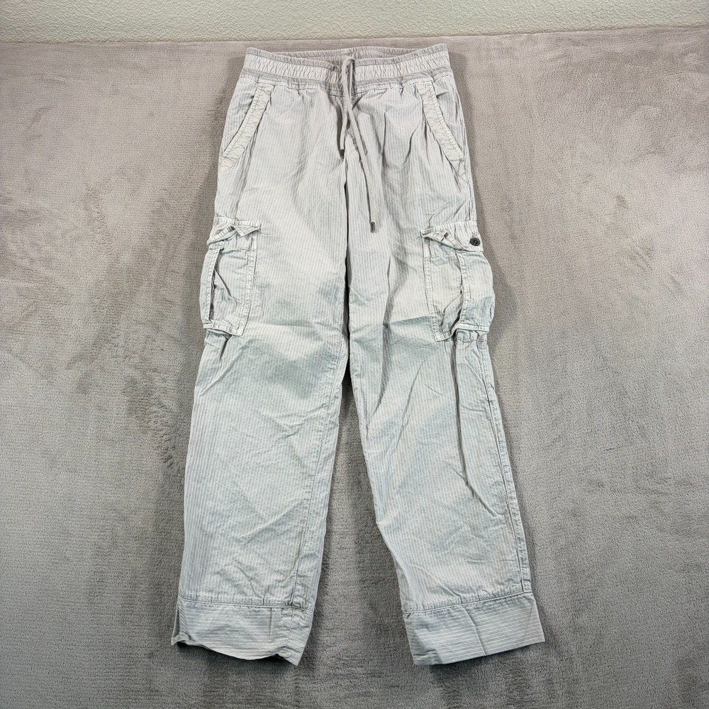 James‎ Perse Seersucker Cargo Pants in Grey Women XS 0 Elastic Waist Tie Casual